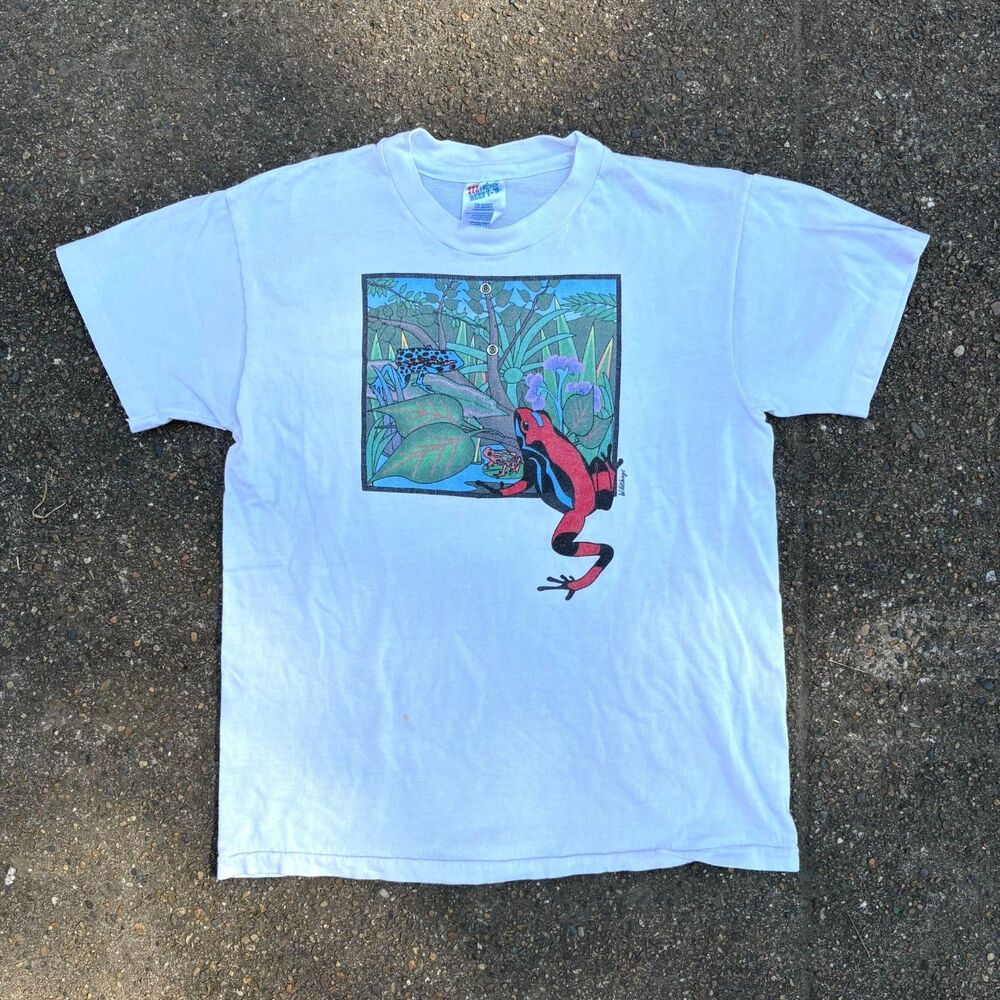 Vintage 1990's RARE Hanes Beefy T Poison Dart Frogs Graphic Single Stitch L